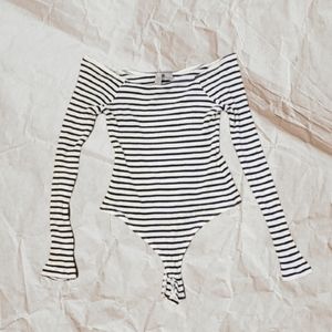 ASOS Design Off the Shoulder Stripe Ribbed Top Size 2